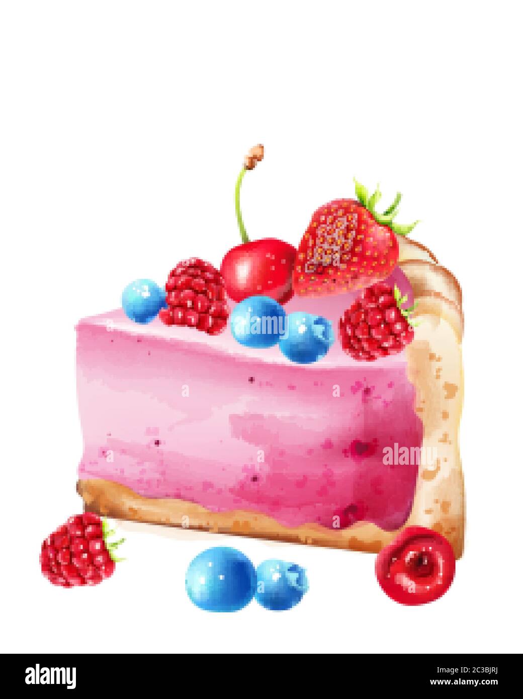 Piece of berry cheesecake with blueberry, strawberry, raspberry and