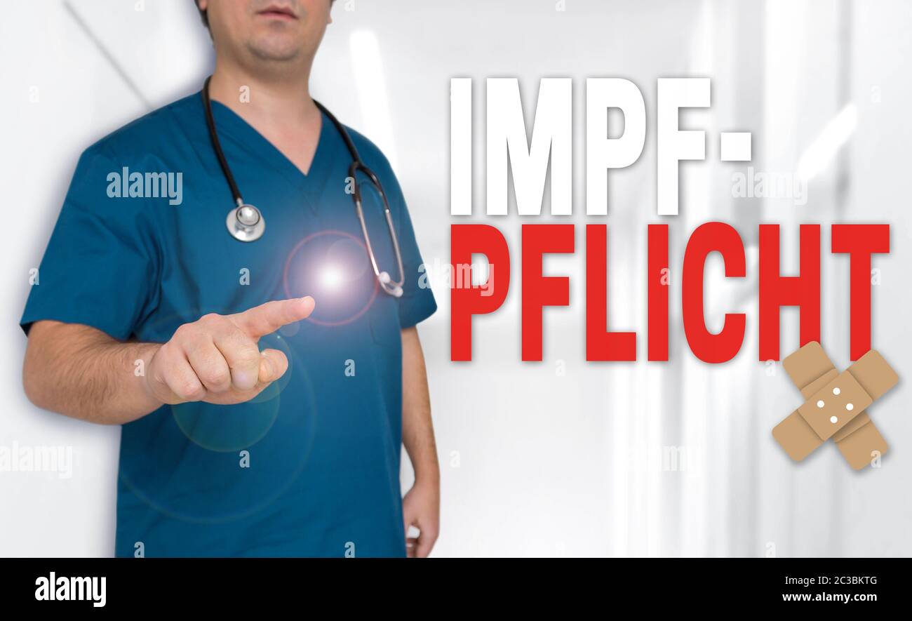 Impfpflicht (in german Vaccination) concept is shown by doctor. Stock Photo