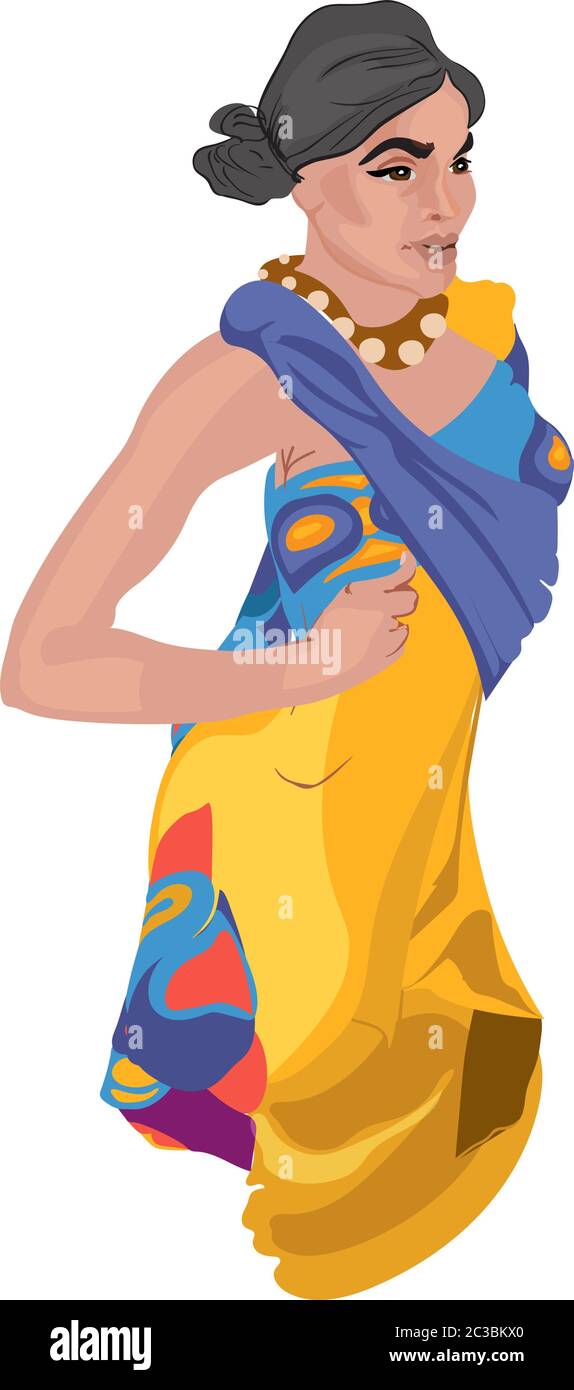 Indian woman with serious facial expression in national hindi clothes. Vector Stock Vector Image