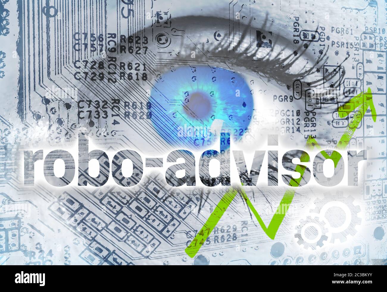 Robo-Advisor concept background with eye. Stock Photo