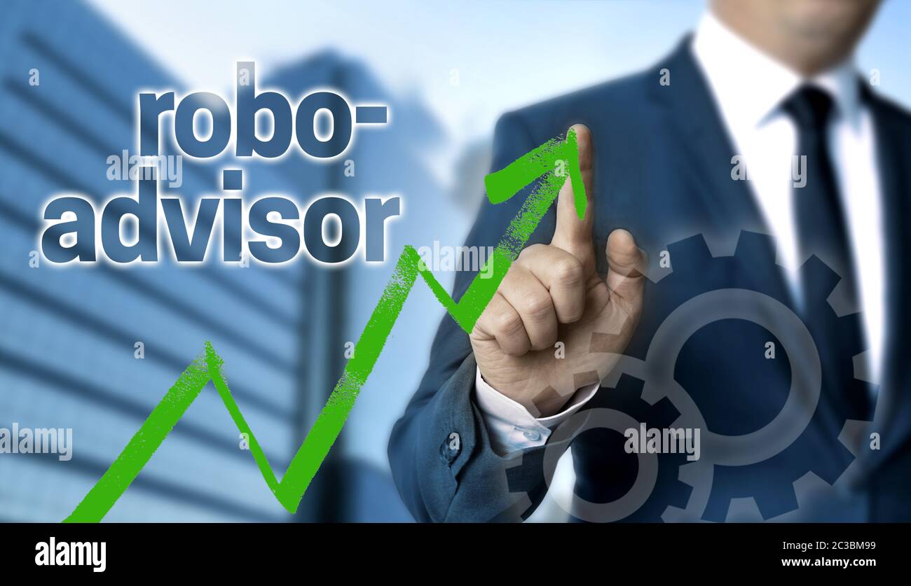 robo advisor concept is shown by businessman. Stock Photo