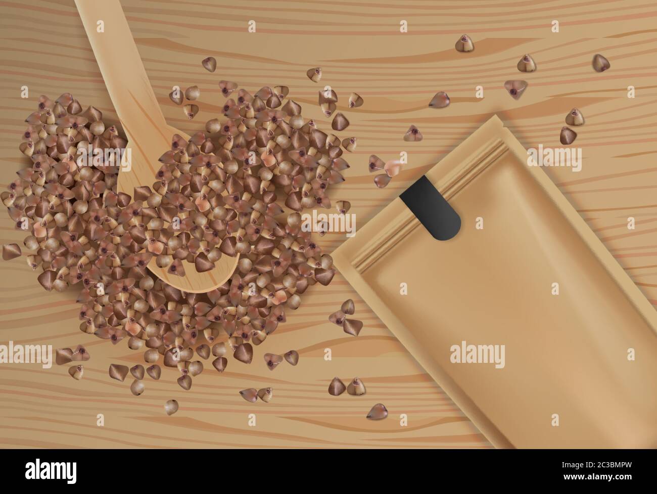Buckwheat spread vector realistic top view. Product packaging design ...