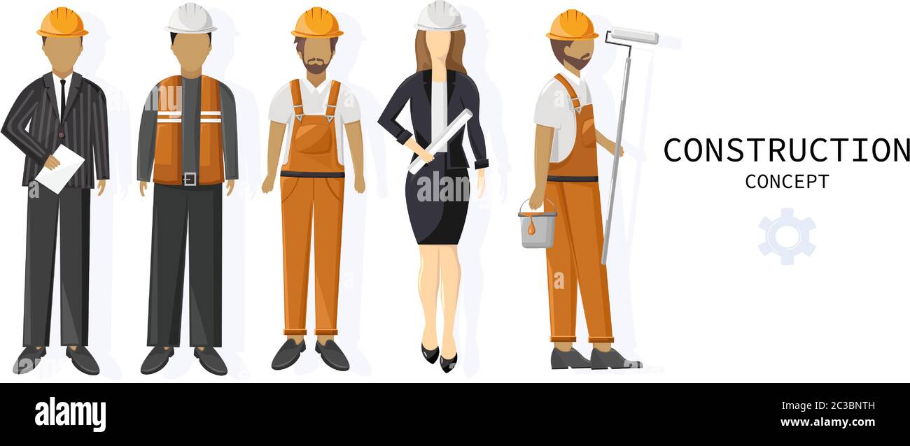 Set of a team of construction workers. Painters, architects, workers, landlord Stock Vector