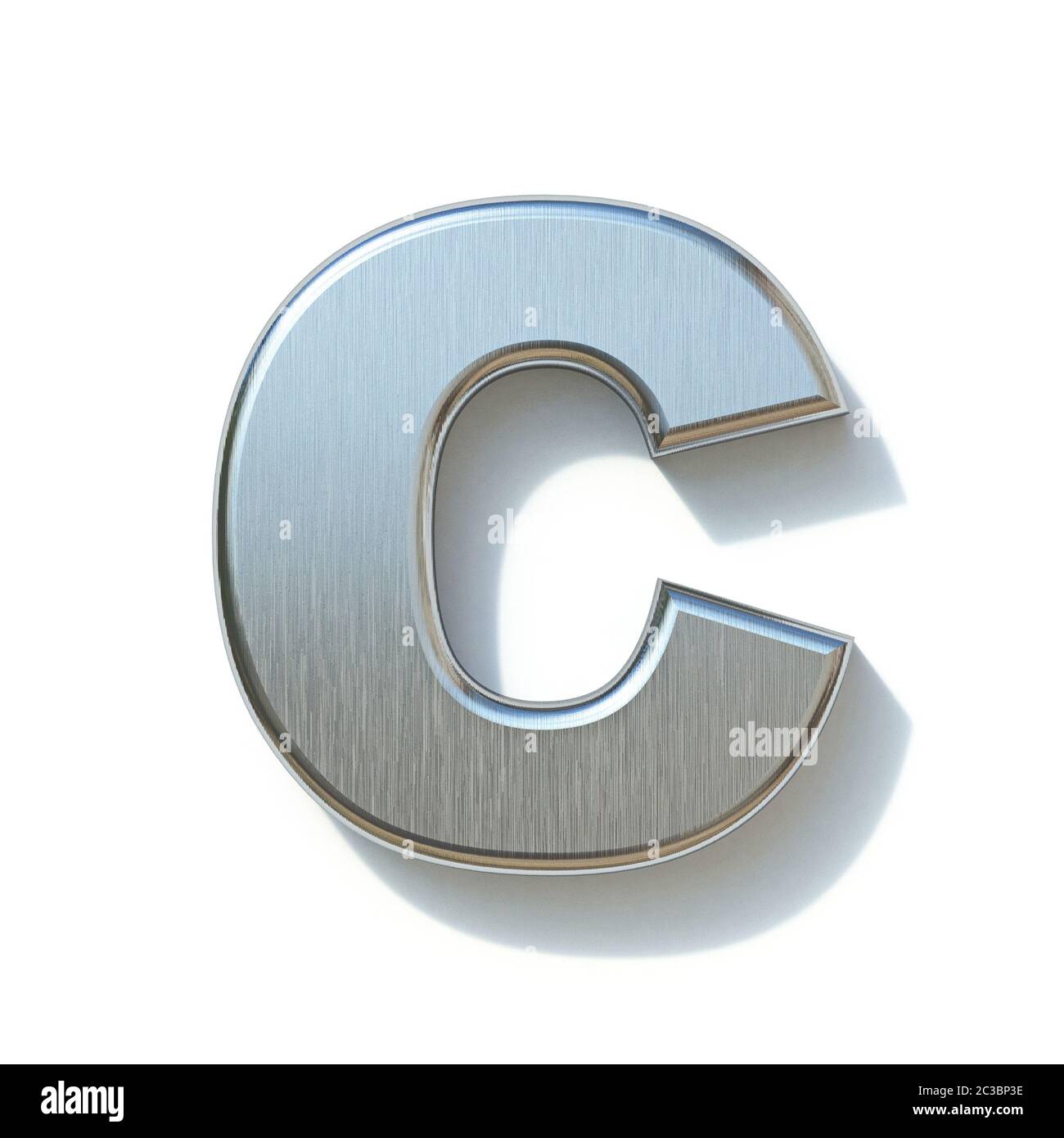 Brushed metal font Letter C 3D render illustration isolated on white
