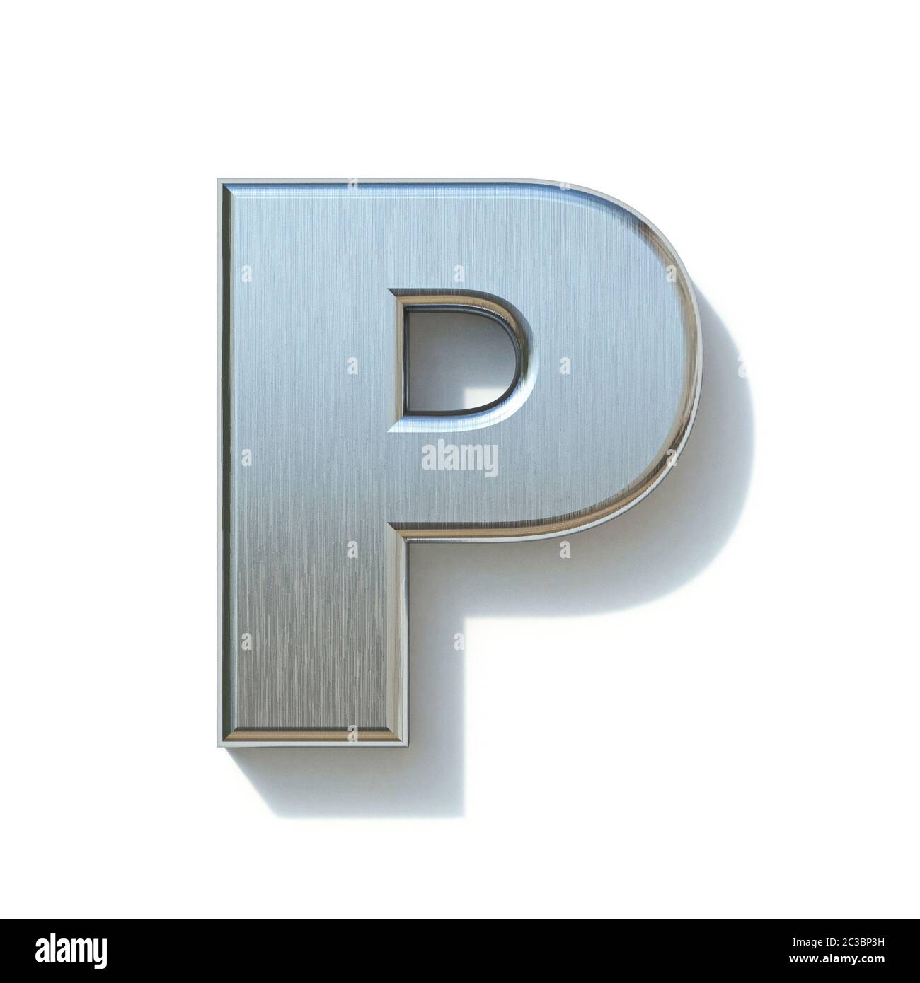 Brushed Metal Font Letter P 3d Render Illustration Isolated On White