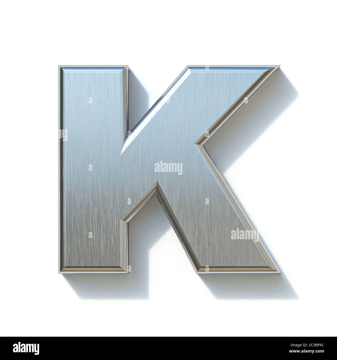 Brushed metal font Letter K 3D render illustration isolated on white