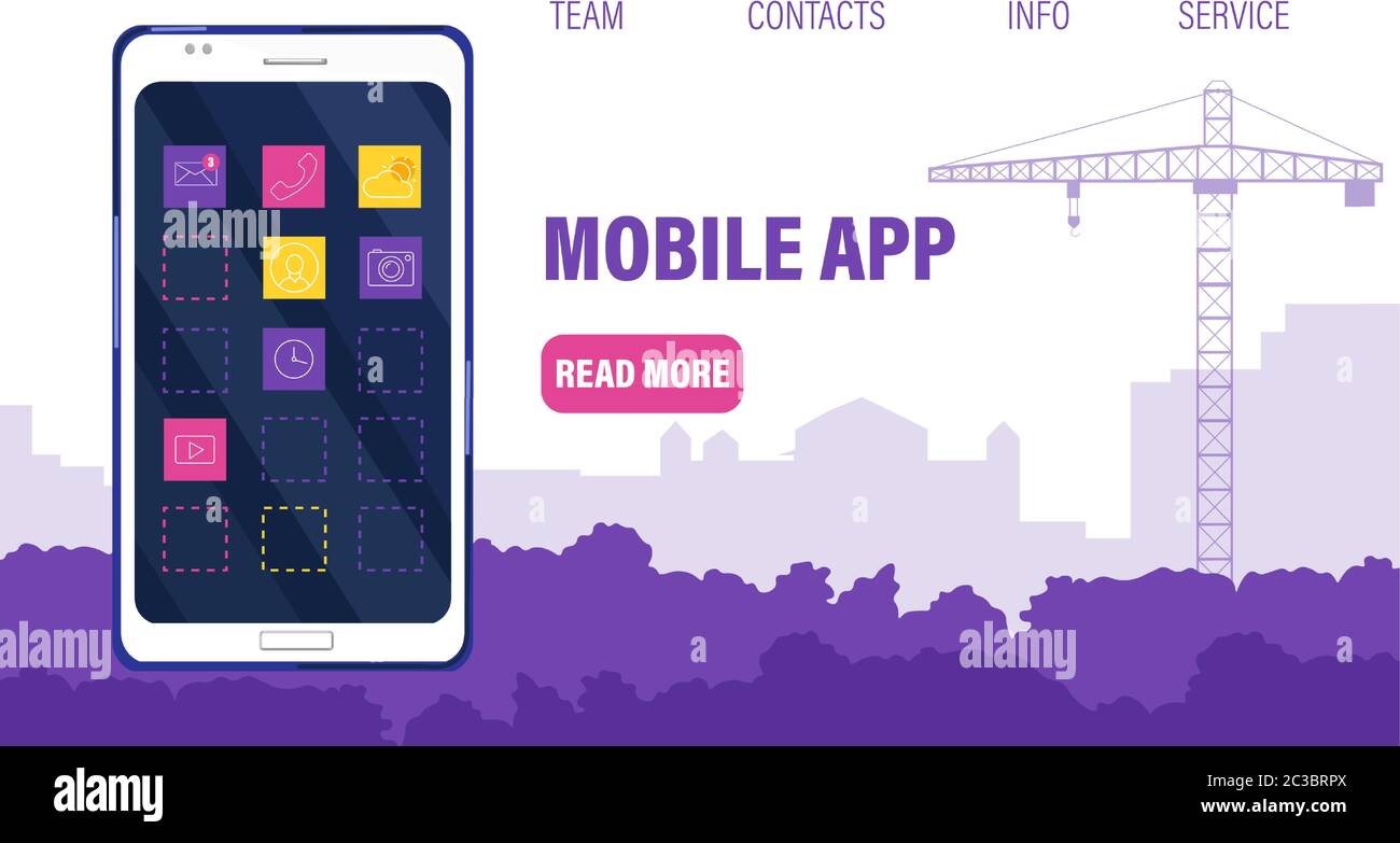 Mobile app site template with smart phone full of icons Future of Mobile app site template with smart phone full of icons Future of