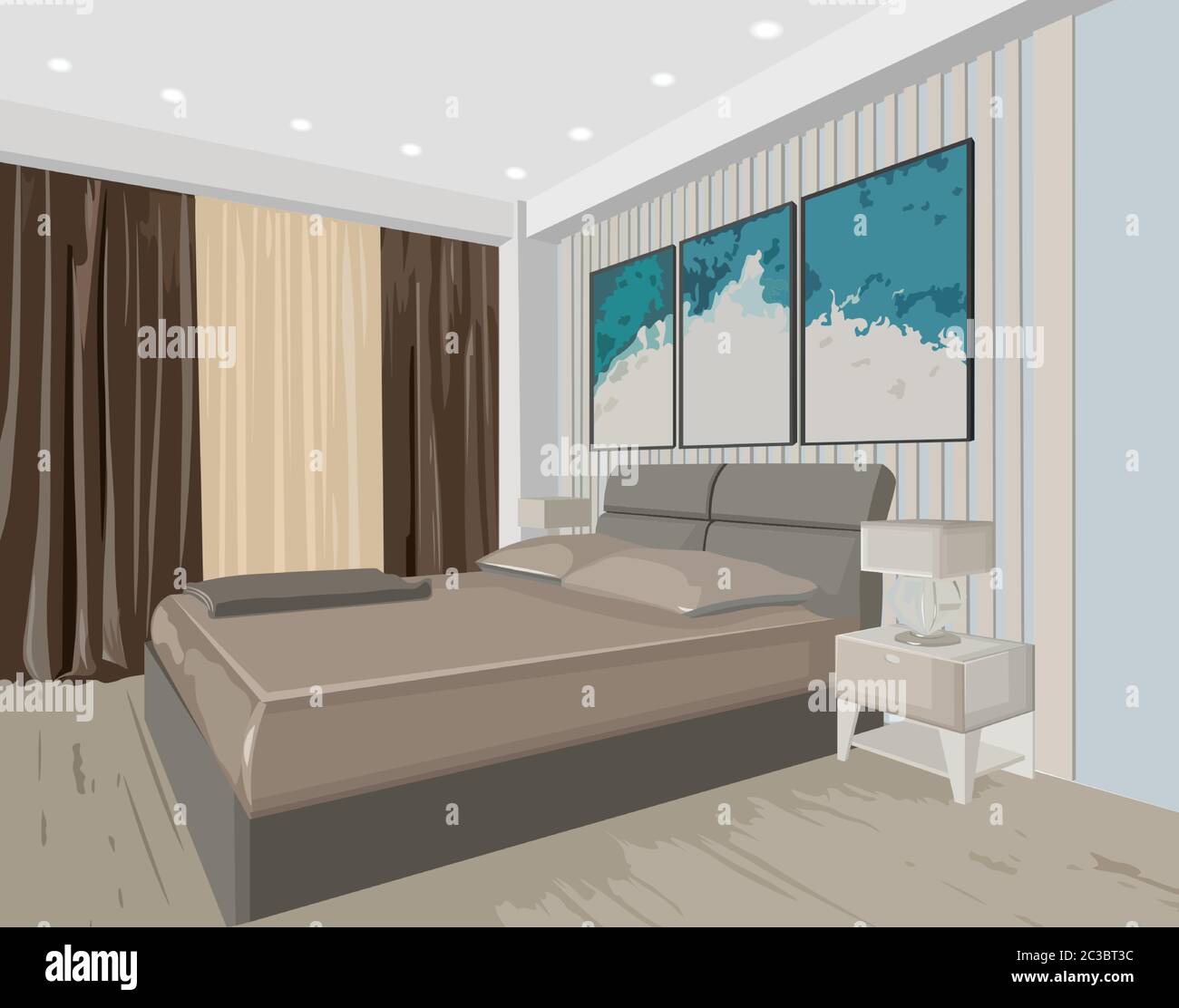 Bedroom concept interior with modern design bed and paintings Bedroom concept interior with modern design bed and paintings