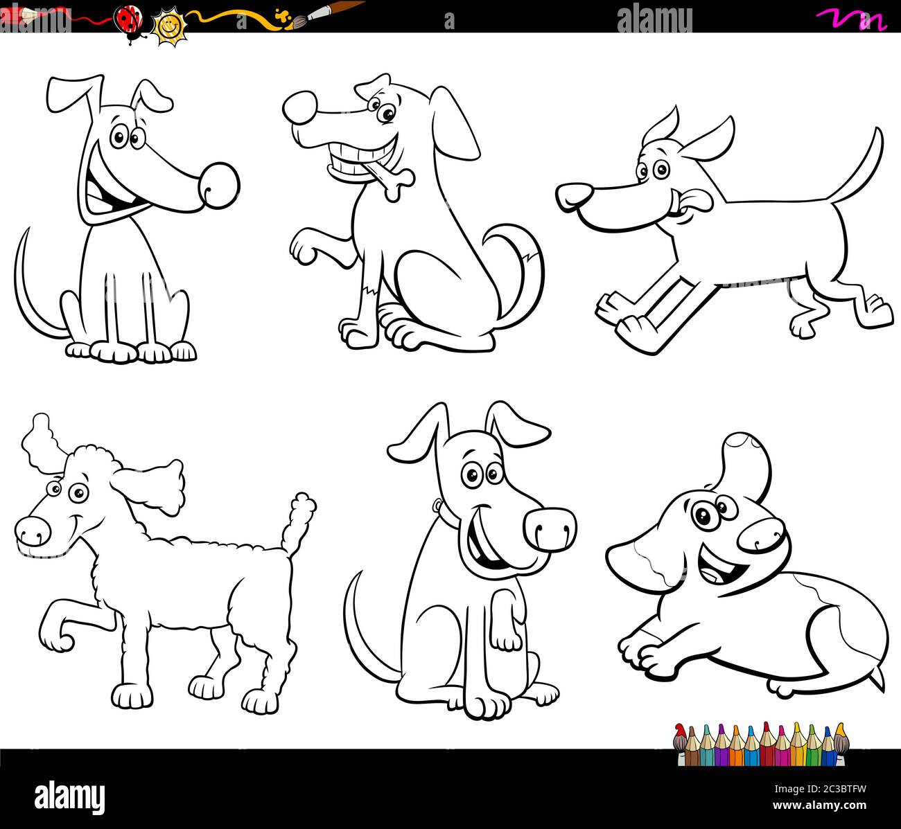 cartoon dogs and puppies color book page Stock Photo - Alamy