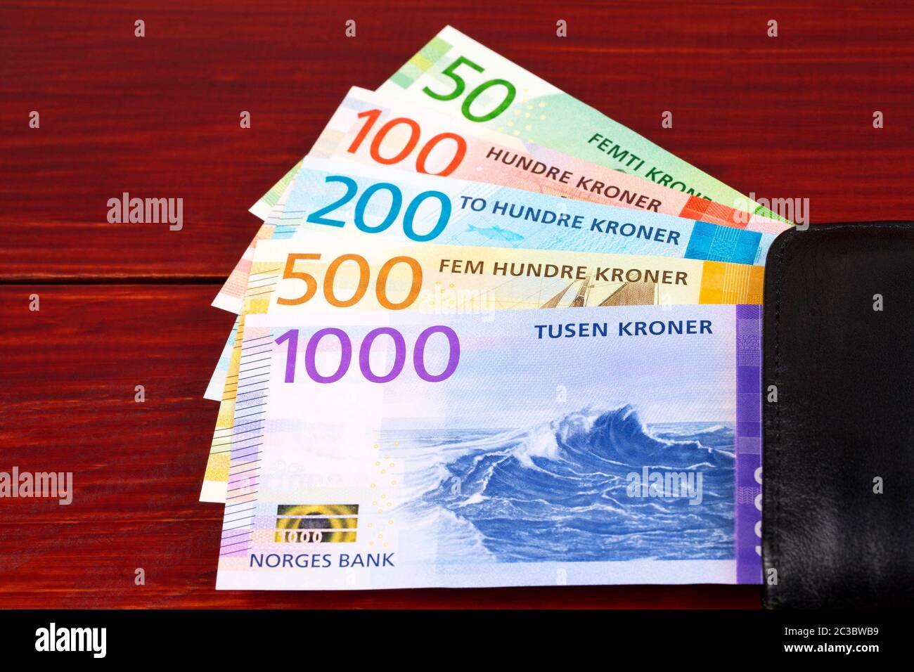 Norwegian money - Krone in the black wallet Stock Photo