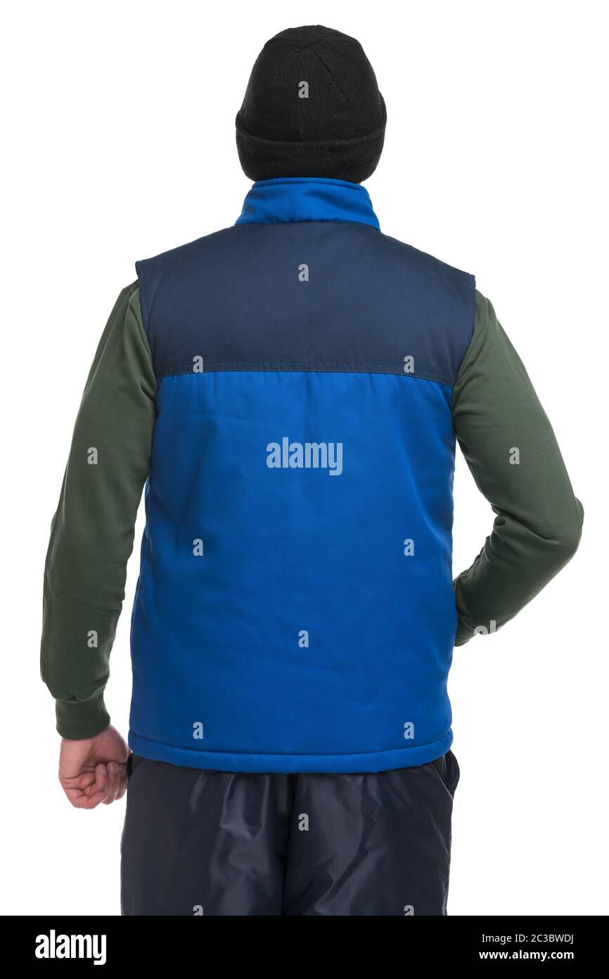 Male in work vest isolated rearview Stock Photo Alamy
