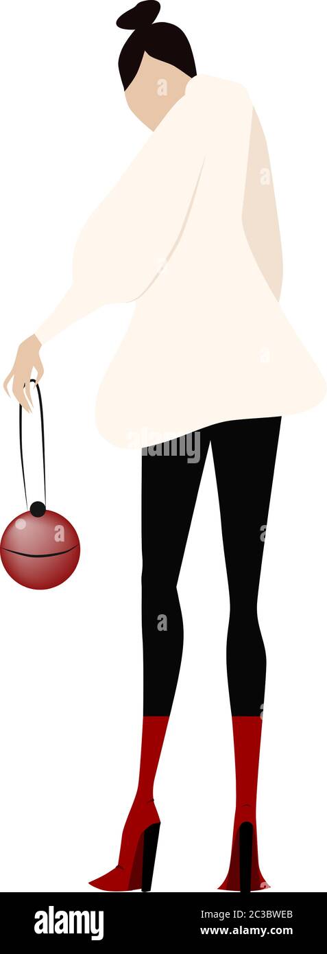 Cartoon drawing of a fashion dressed woman with a red purse. Vector Stock Vector