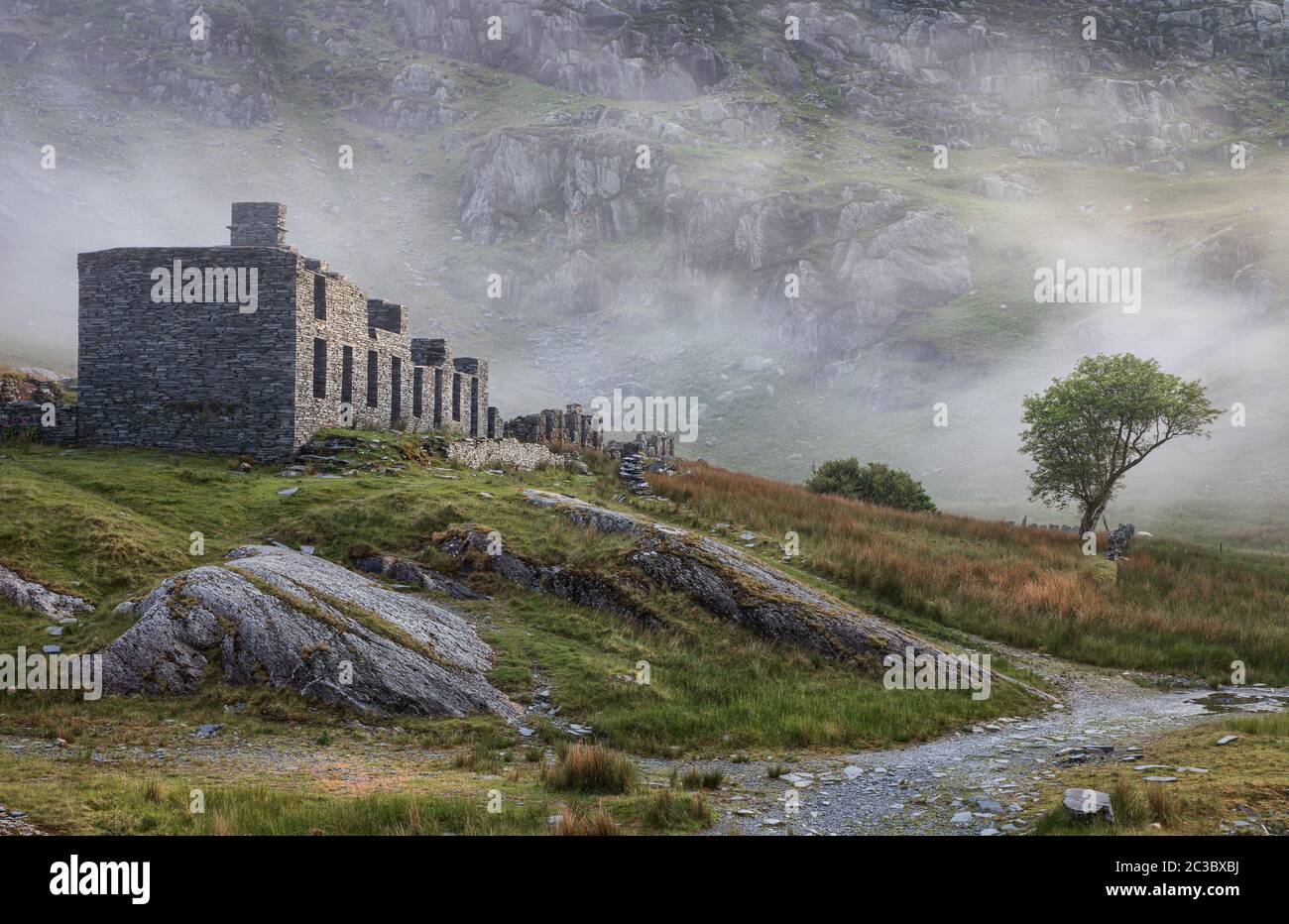 Cwmorthin is a substantial Victorian-era slate mine above the village of Tanygrisau, circling the slate quarrying town of Blaenau Ffestiniog. It has a Stock Photo
