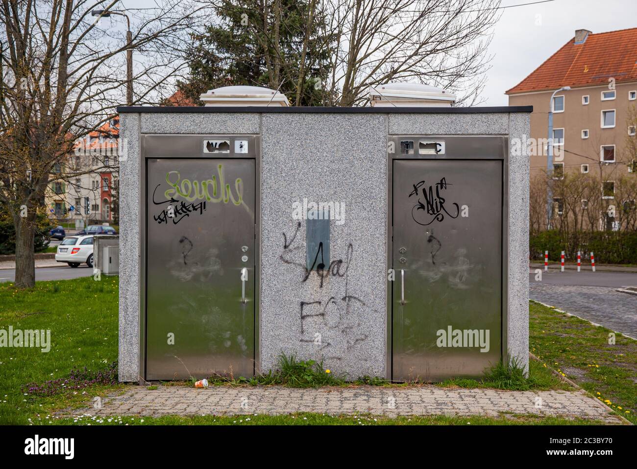 public toilet downtown Halberstadt Stock Photo
