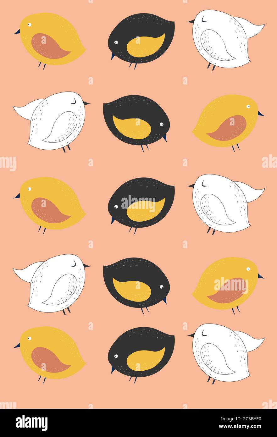 Pattern of random colored chicks on pink background. Vector Stock Vector