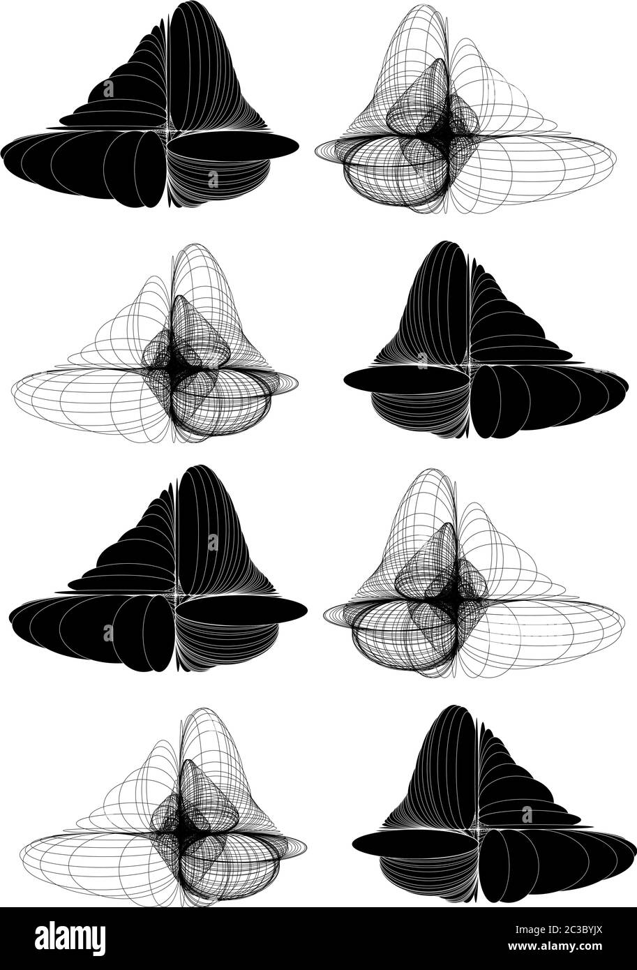Three dimensional geometric functions pattern. Black and white. Vector Stock Vector