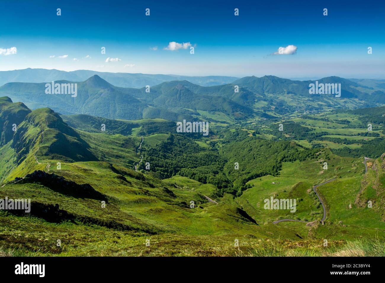 View from the summit of Puy Mary, Auvergne Volcanoes Regional Nature Park, Cantal, Auvergne-Rhone-Alpes, France Stock Photo