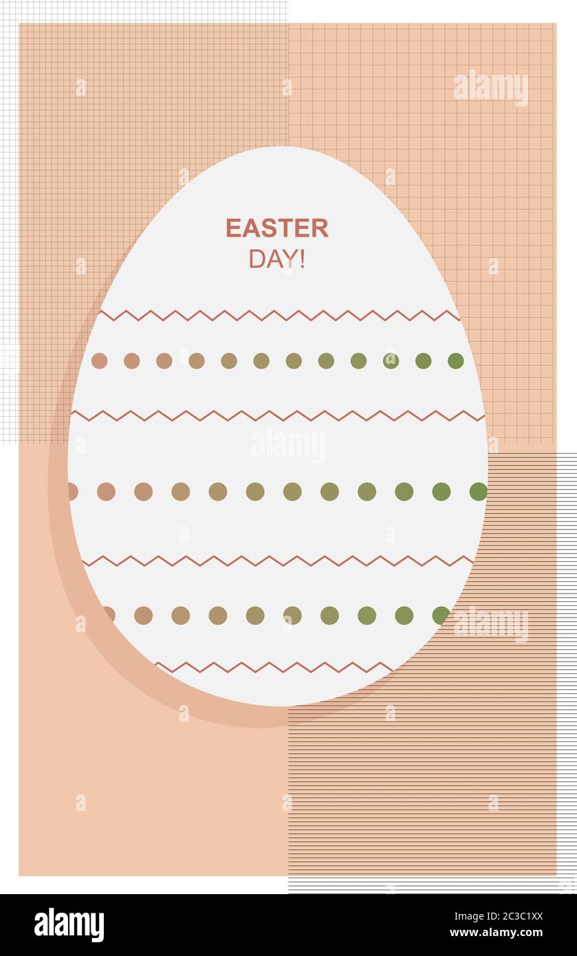 White Easter egg with decorations on it. Random geometric figures in background. Vector Stock Vector