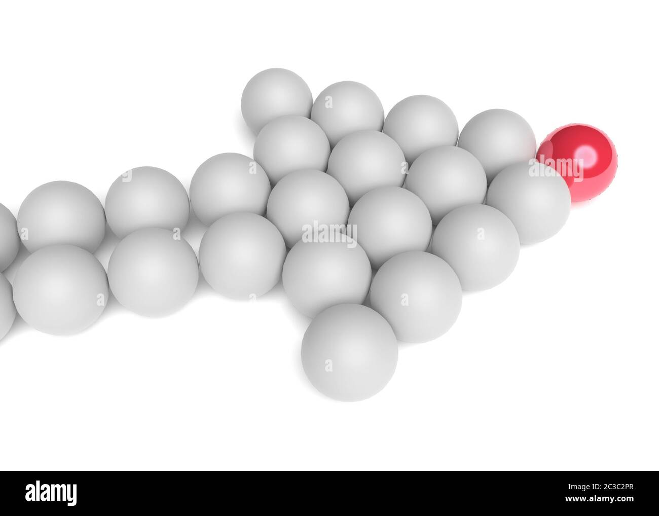 Business concepts of leader leads the team forward. Arrow made of balls. Ahead is a red ball. 3d rendering Stock Photo