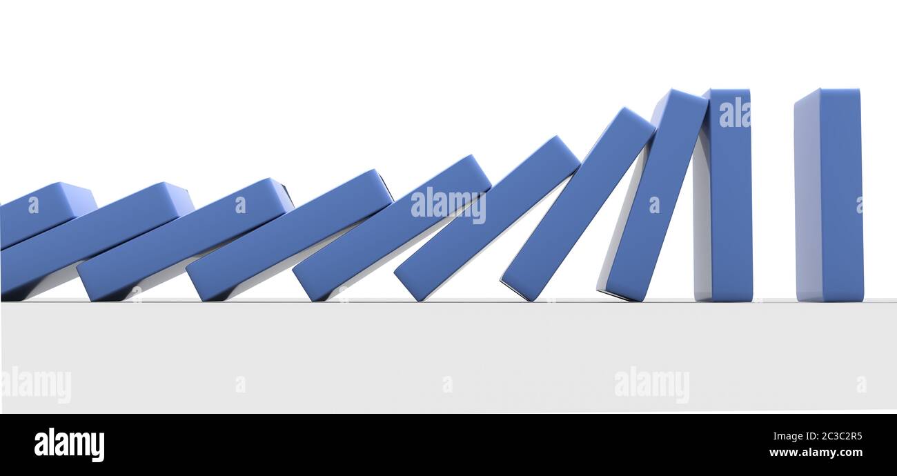 Conceptual illustration of falling bricks which push each other. 3d rendering Stock Photo
