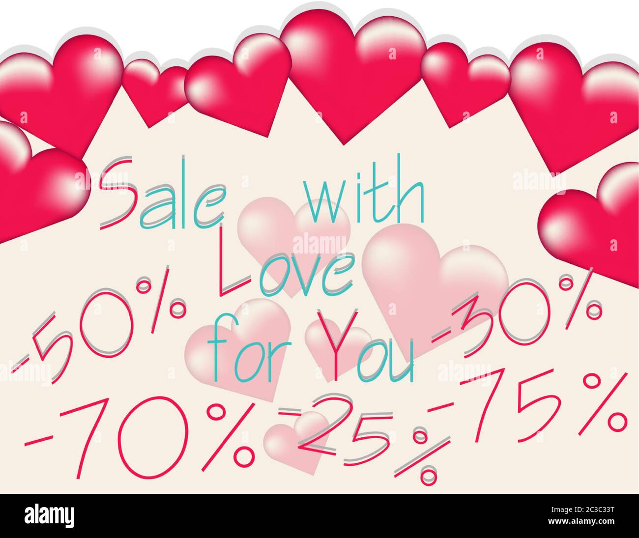Valentines day sale banner with big rose hearts floating. Vector Stock ...