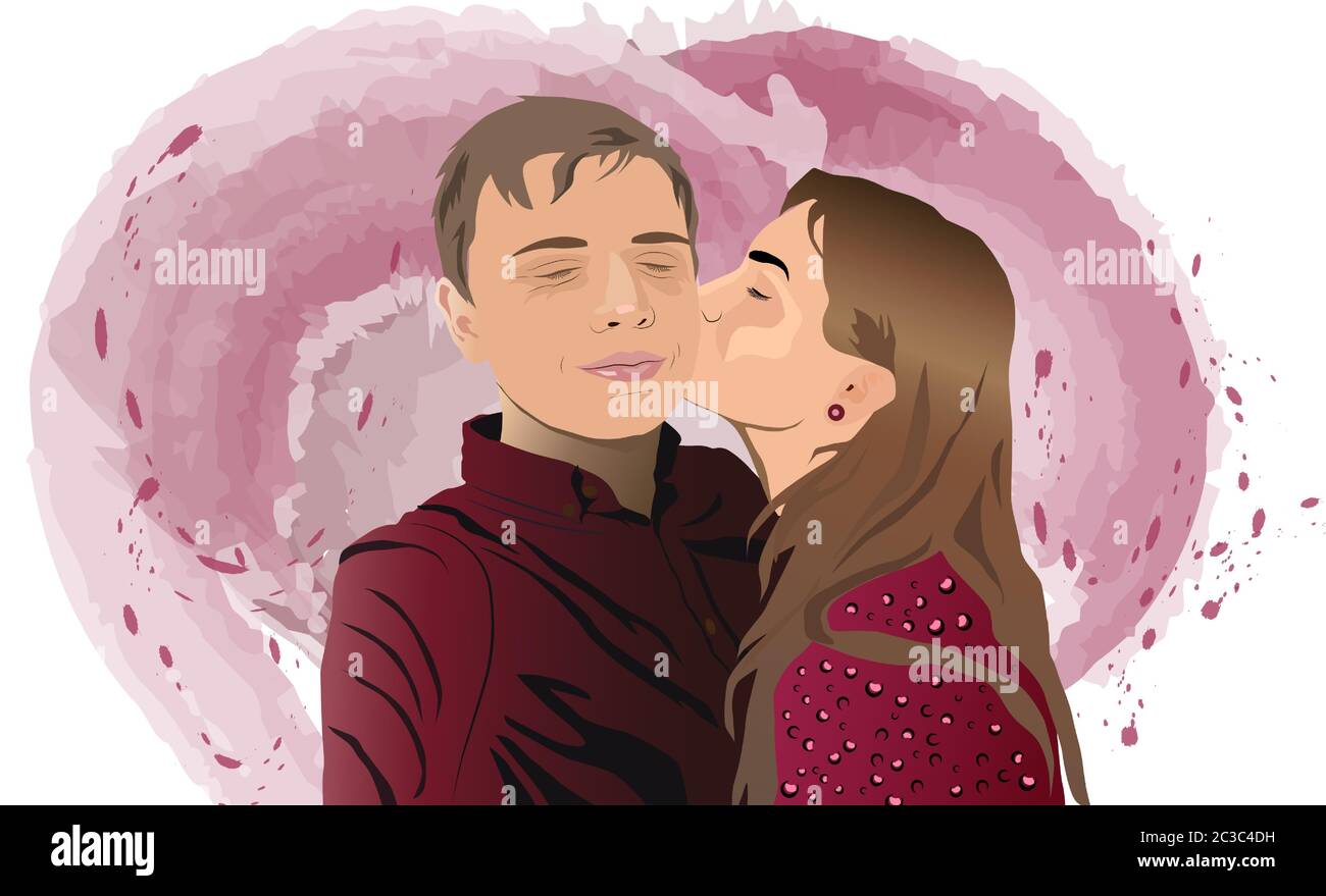 Romantic Kissing Couple Drawing Stock Vector Image & Art - Alamy