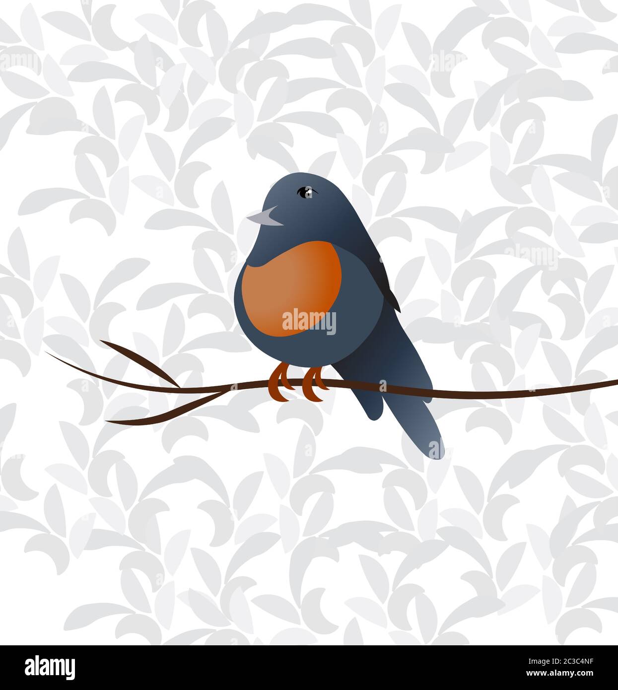 Little colorful orange and blue bird sitting on a thin branch. Vector Stock Vector