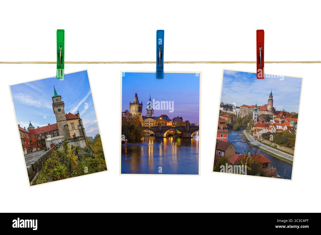 Czech republic images (my photos) on clothespins Stock Photo