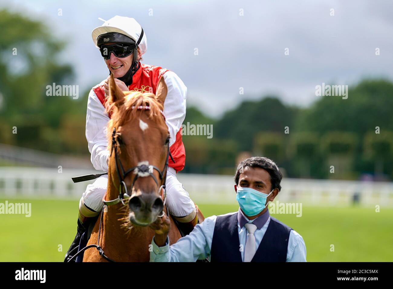 Adam Kirby after riding Golden Horde to win The Commonwealth Cup during day four of Royal Ascot at Ascot Racecourse. Stock Photo