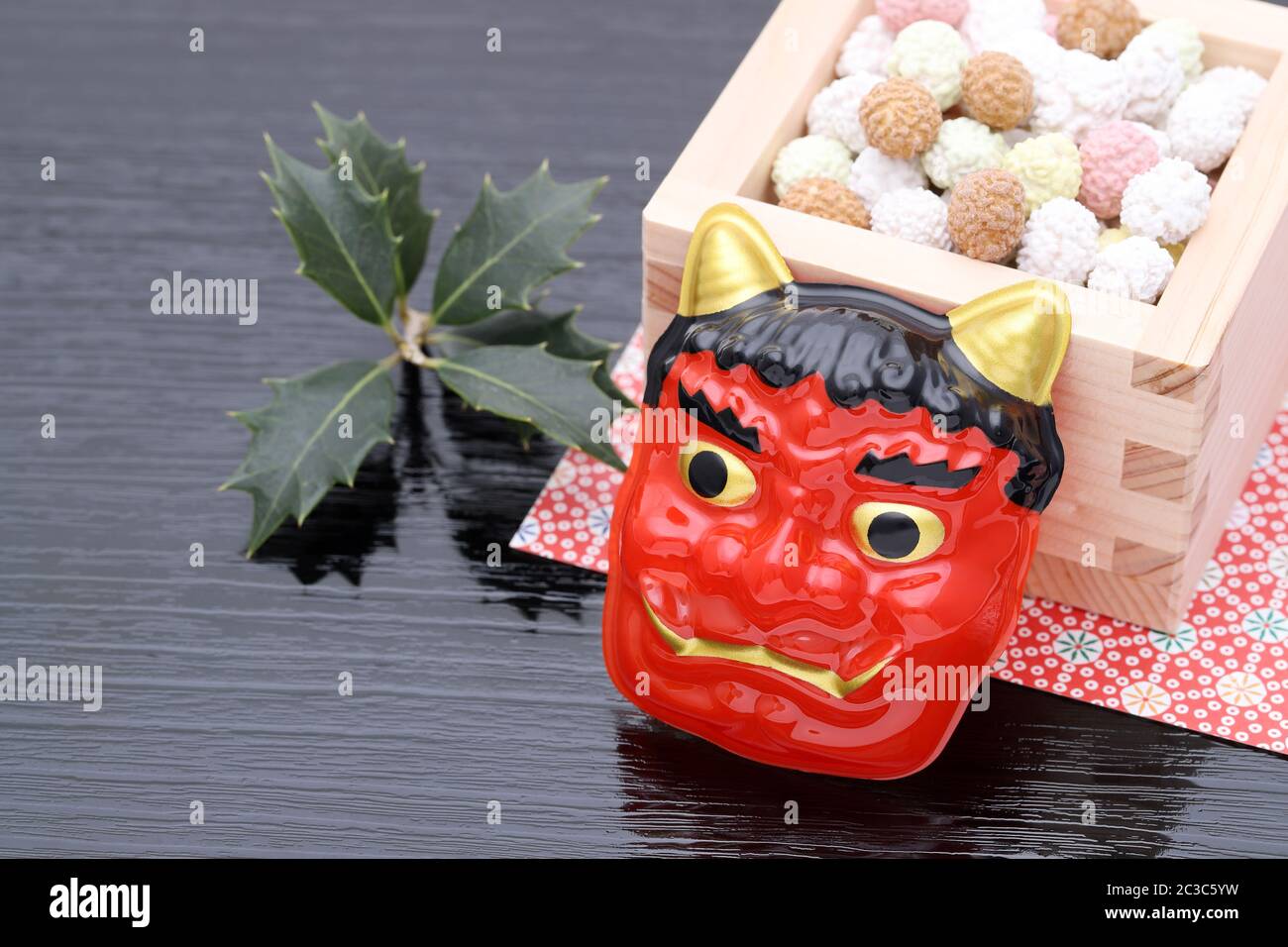 Japanese traditional Setsubun event, Masks of Oni demon and soybeans are used on an annual event Stock Photo