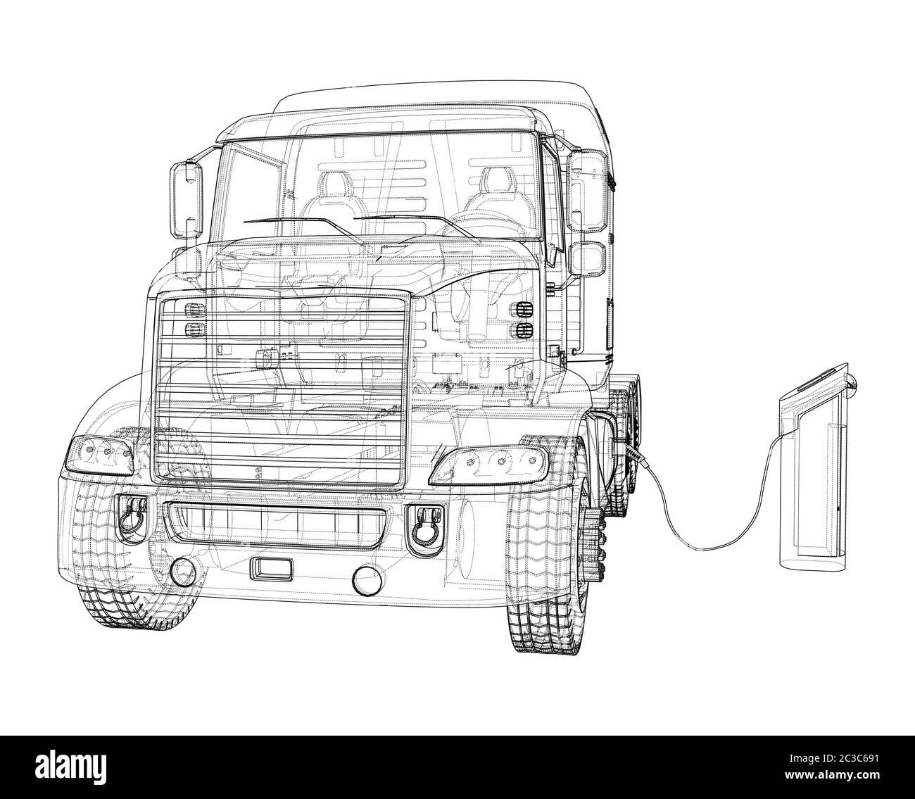 Electric Truck Charging Station Sketch. Vector Stock Vector