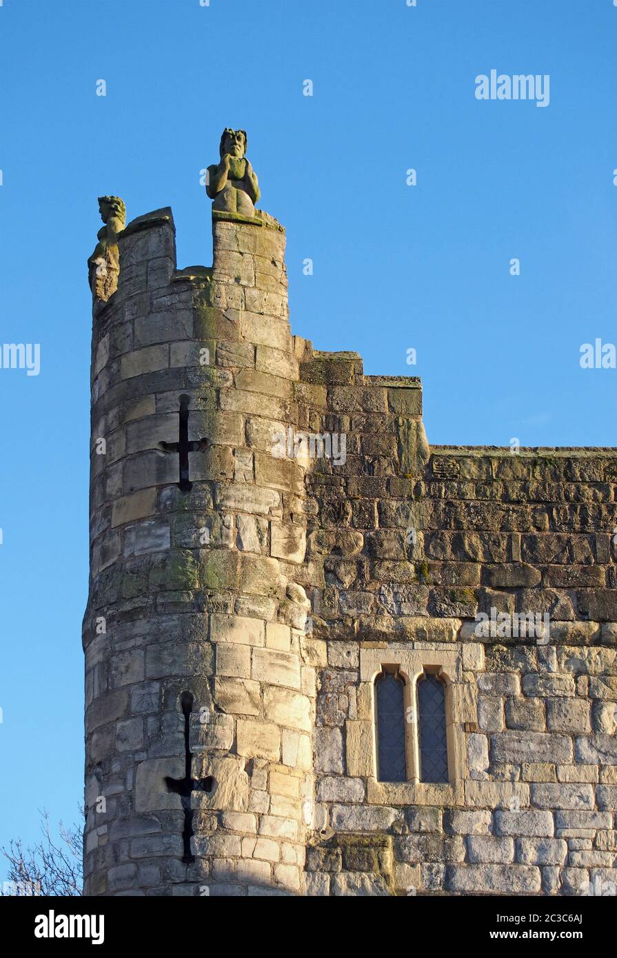 a close up of a corner turret on Monks Bar the 14 century gatehouse and north north eastern entrance to the city of york Stock Photo
