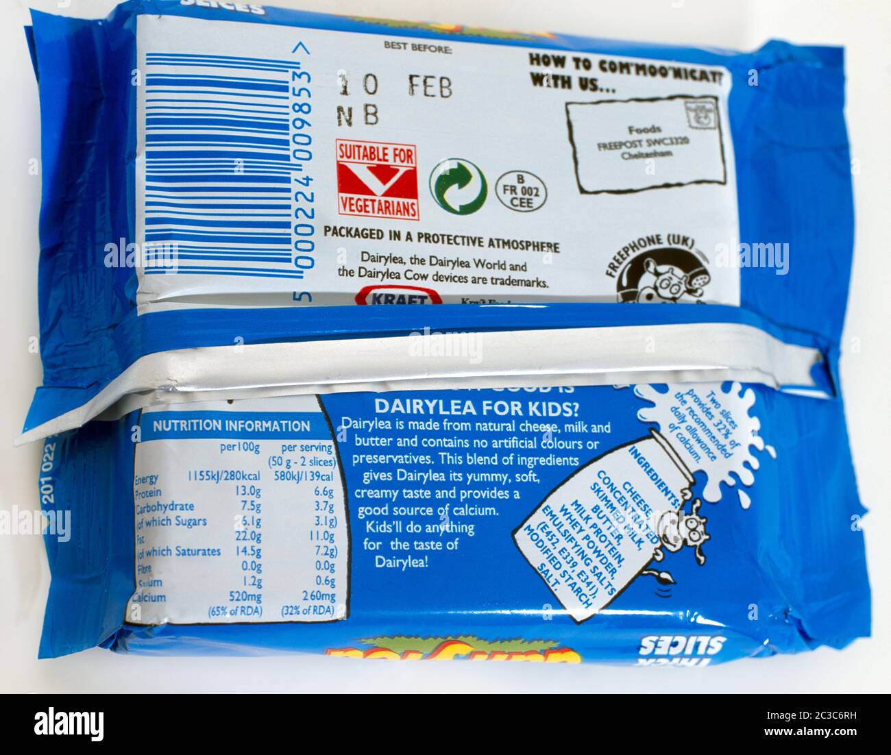 Dairylea Cheese Slices Nutrition Information on Packaging Stock Photo