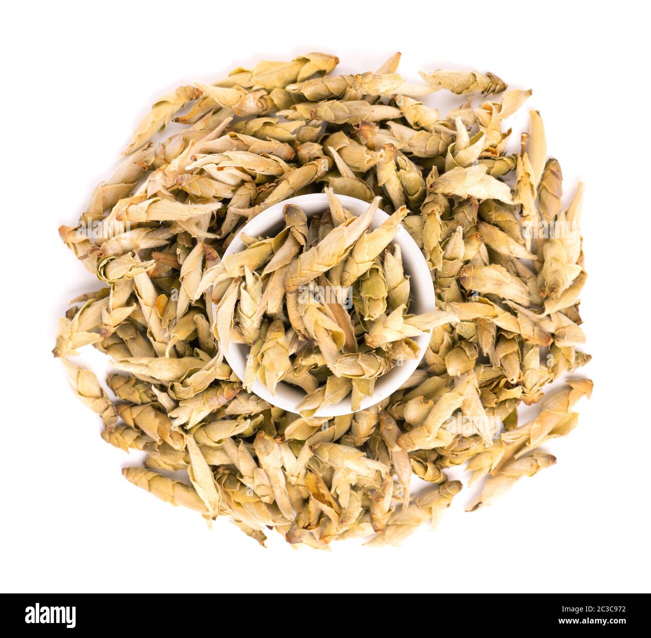 White tea isolated on a white background. Buds from the old trees of
