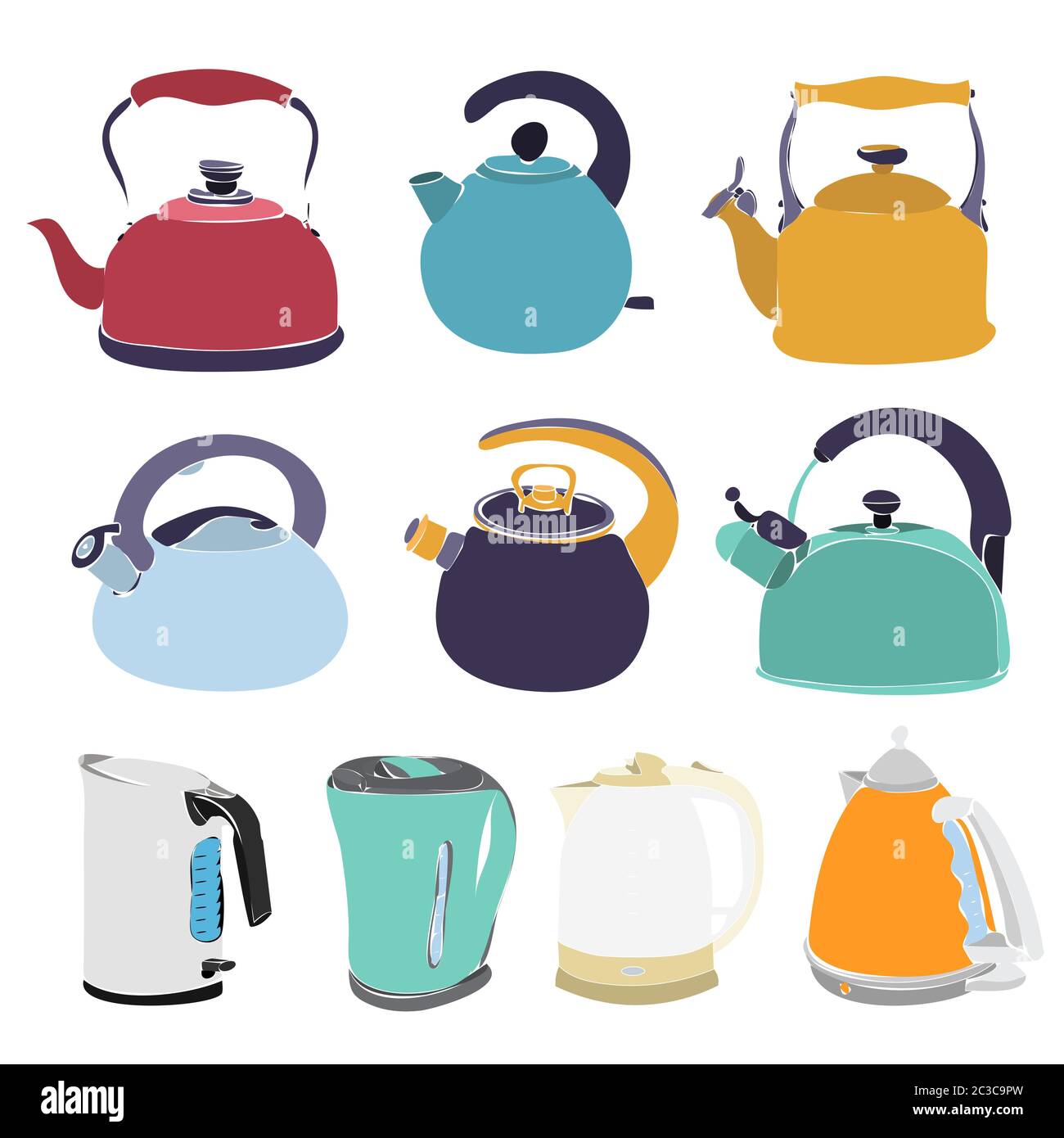 Vector On White Background Kettle Collection Set Stock Vector Image