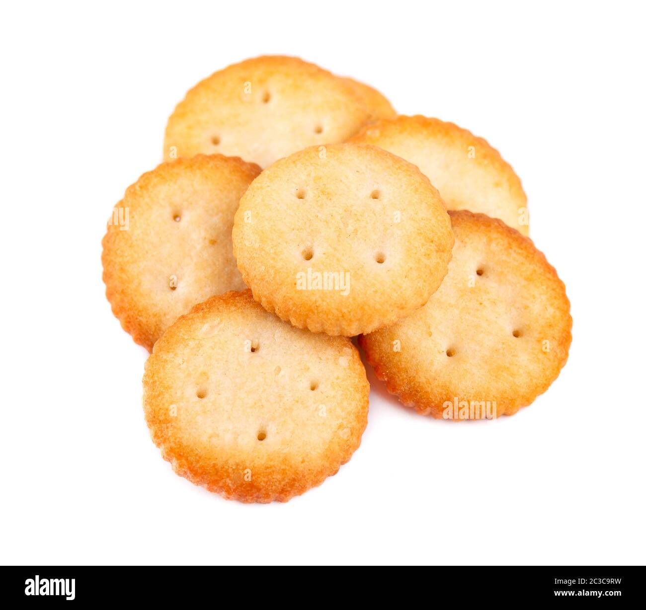 Cracker isolated on white background. Dry cracker cookies isolated. Salty snacks isolated. Top