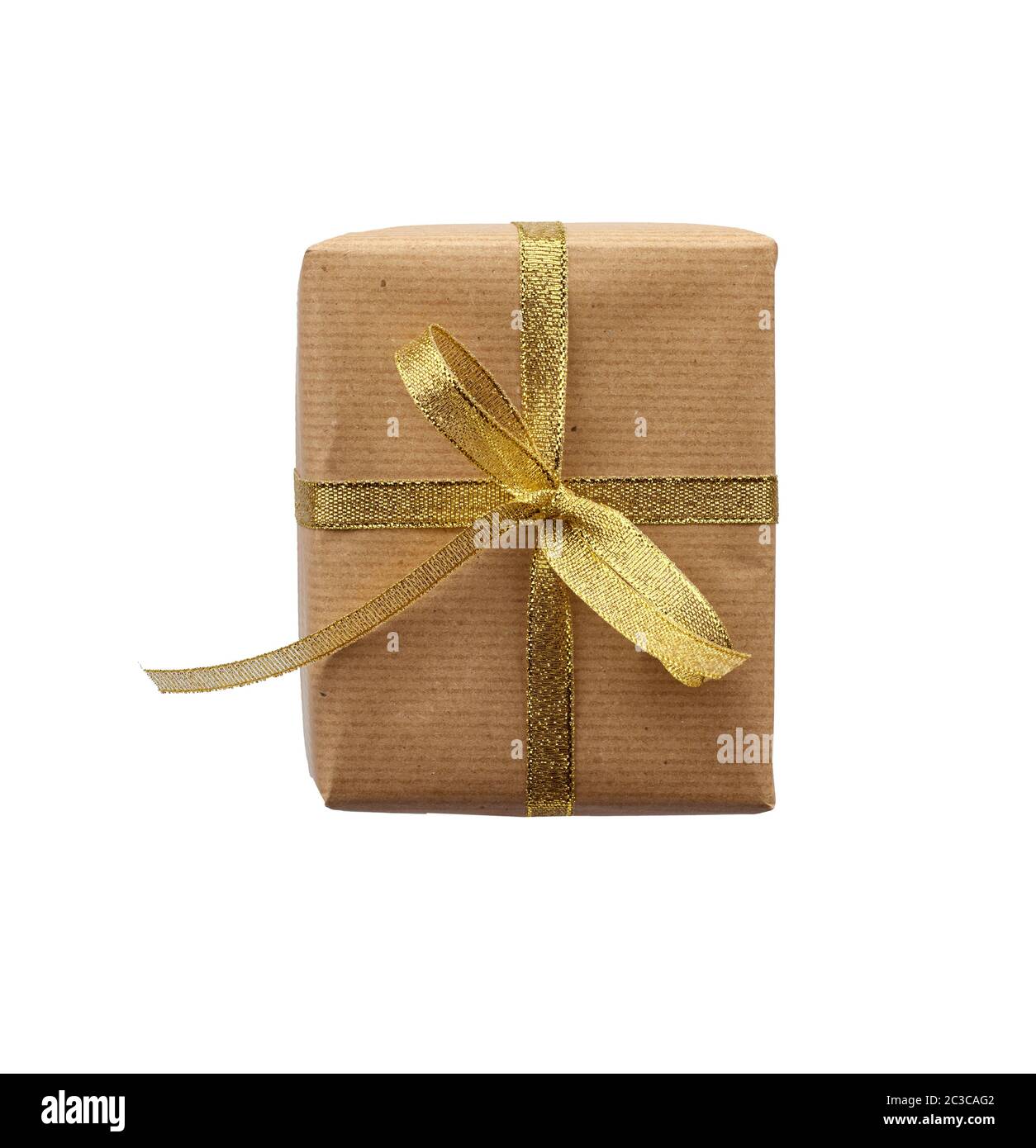 rectangular box wrapped in brown kraft paper and tied with a blue ...