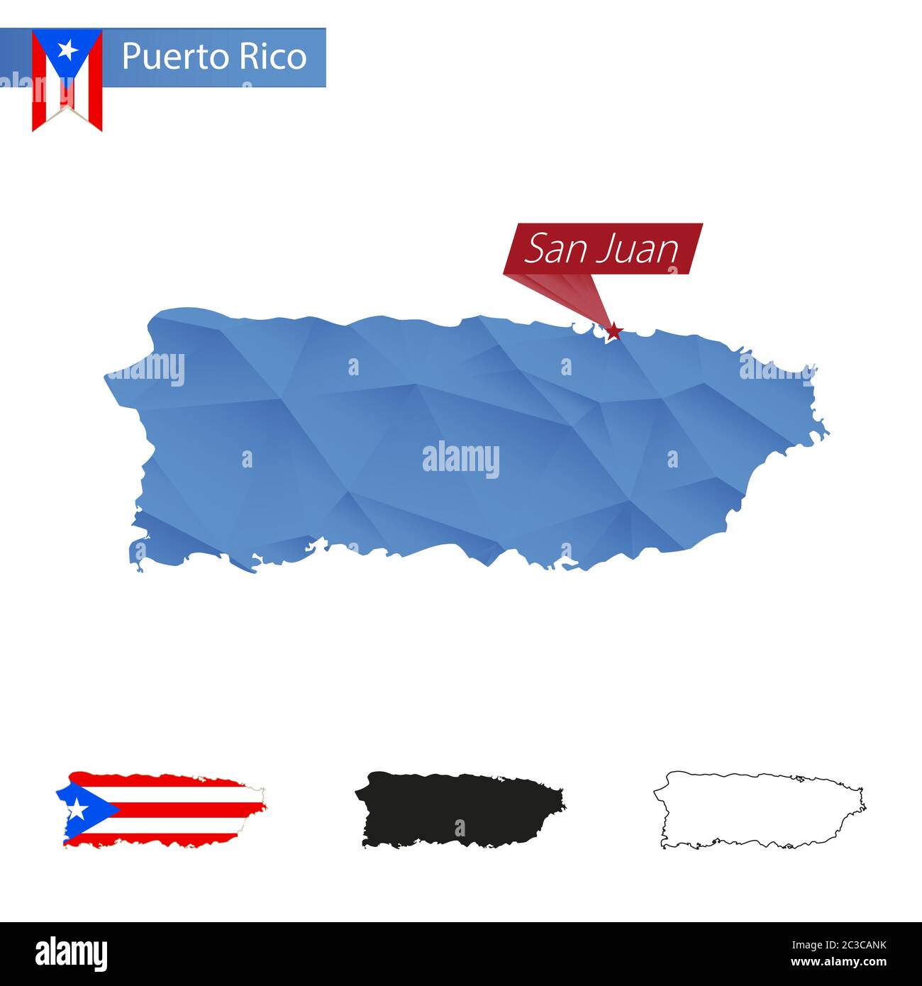 Puerto Rico Blue Low Poly Map With Capital San Juan Four Versions Of Map Vector Illustration Stock Vector Image Art Alamy
