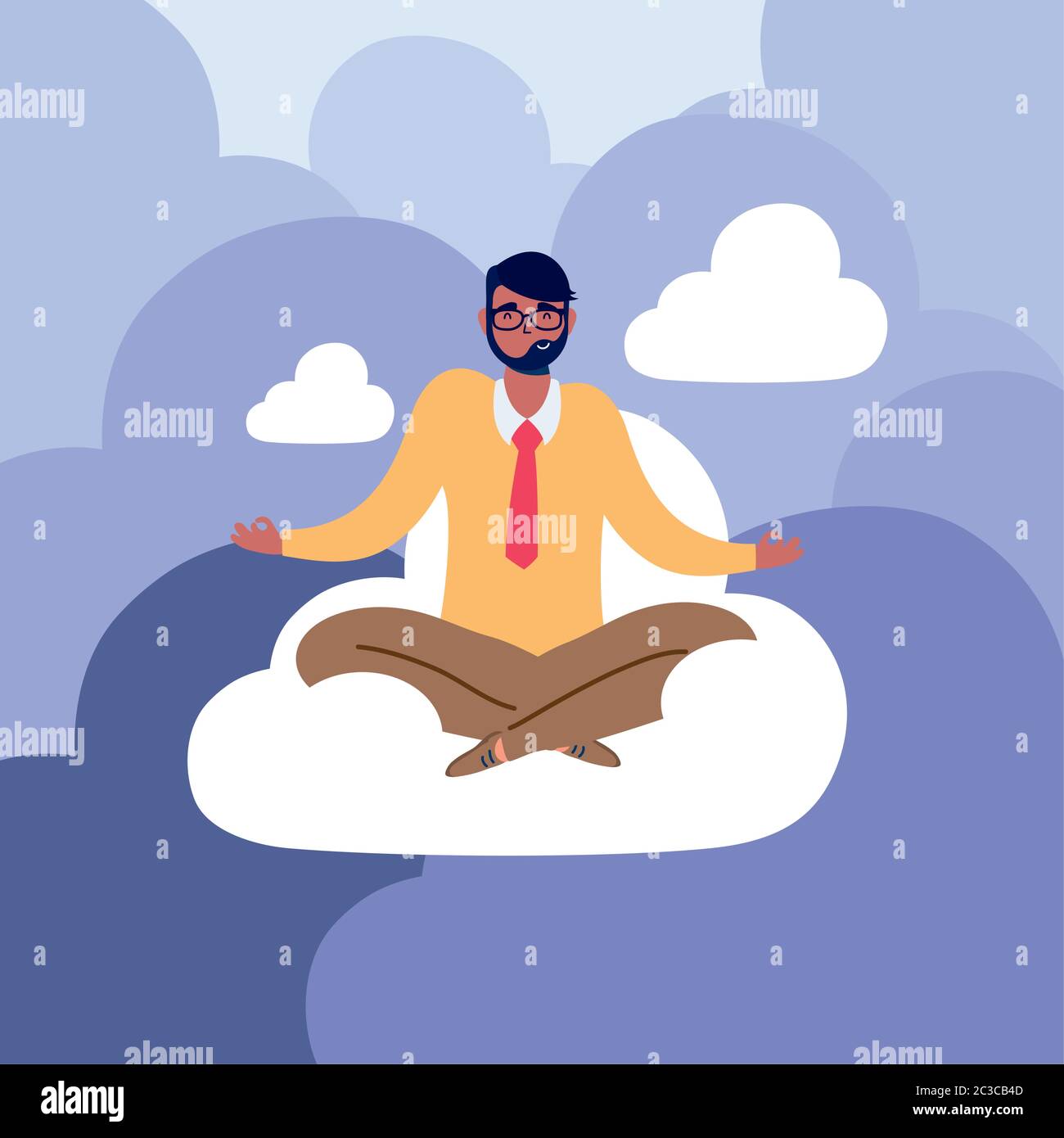 elegant business man with lotus position in cloud vector illustration ...
