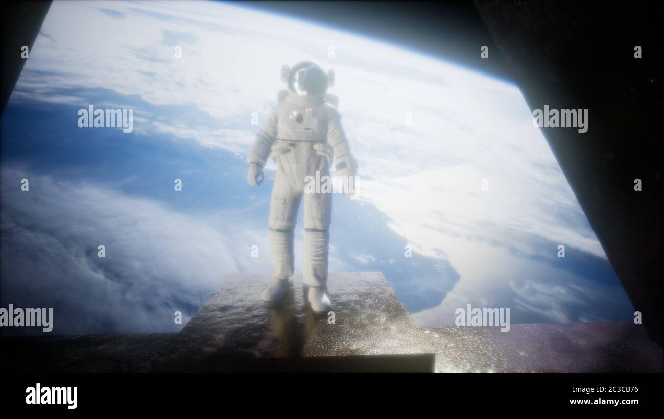 astronaut on the space observatory station near Earth Stock Photo Alamy