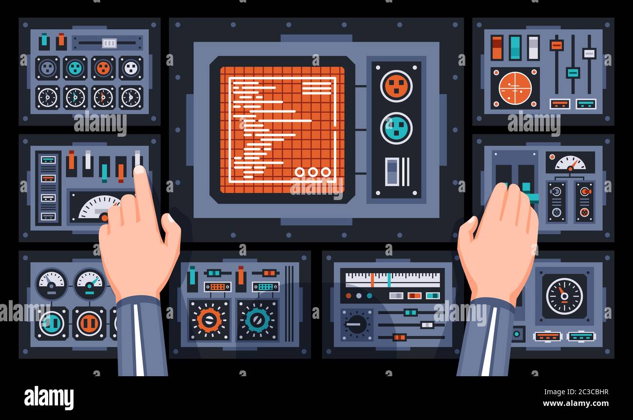 Control panel with many elements, buttons and large screen Stock Vector ...