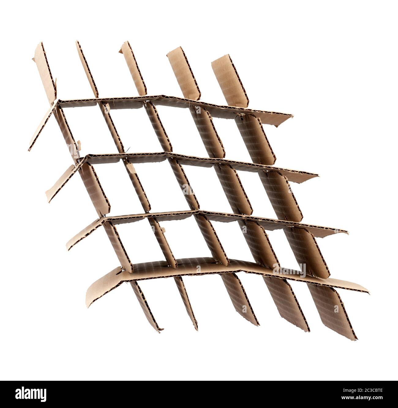 brown cardboard partition with cells for a box, subject for transporting bottles on a white background Stock Photo