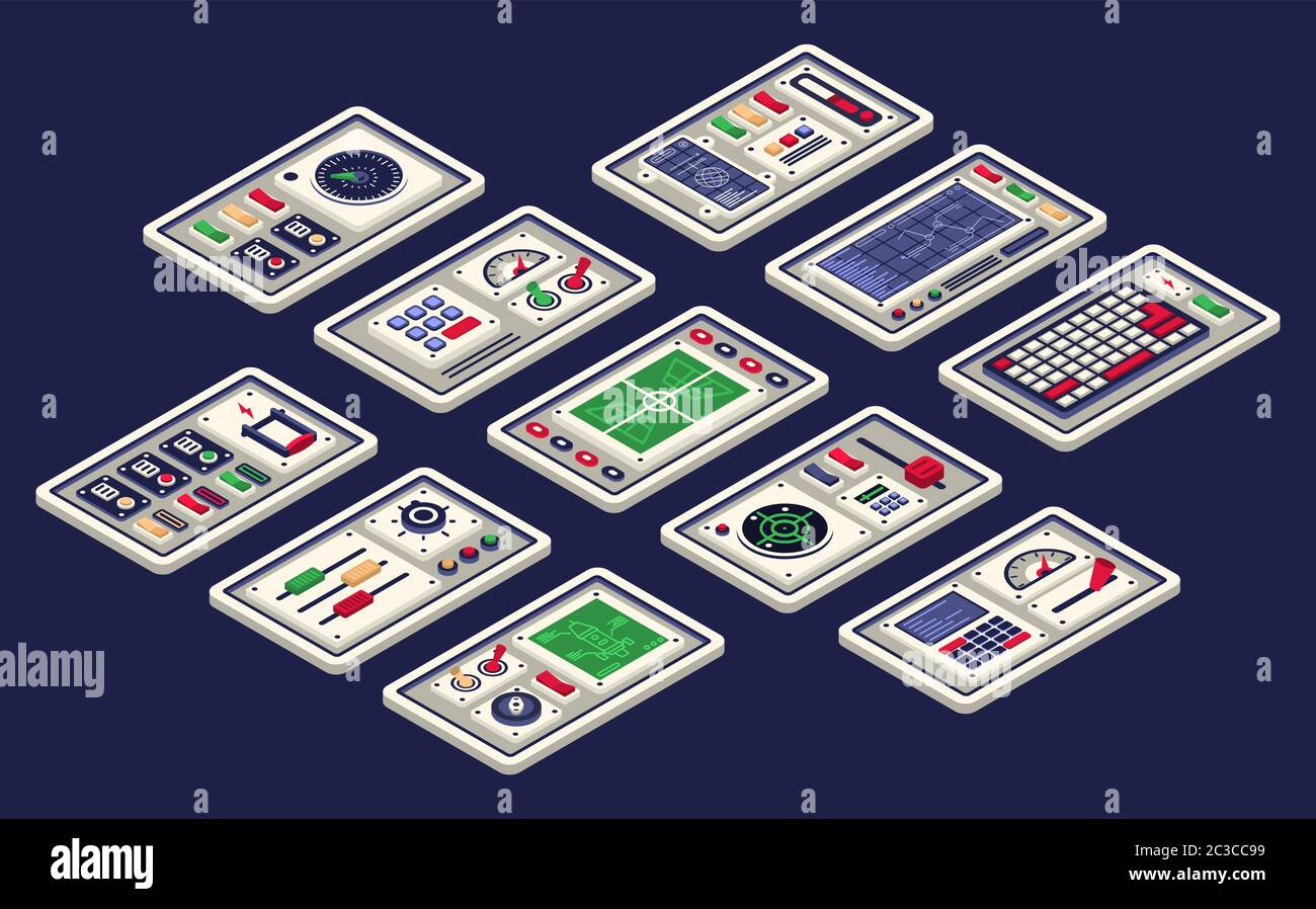 Control panel and devices of a spacecraft Stock Vector
