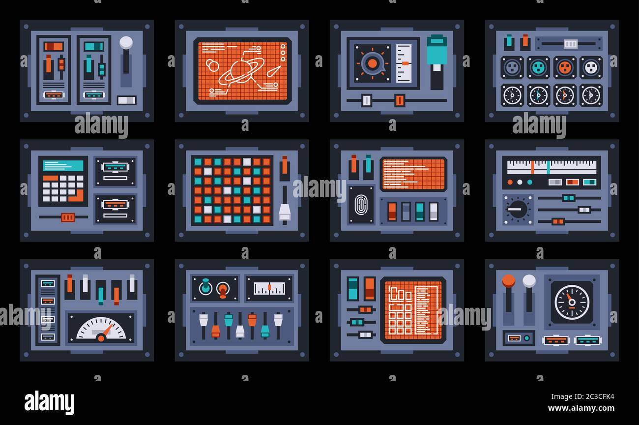 Control panels from space ship or science station Stock Vector