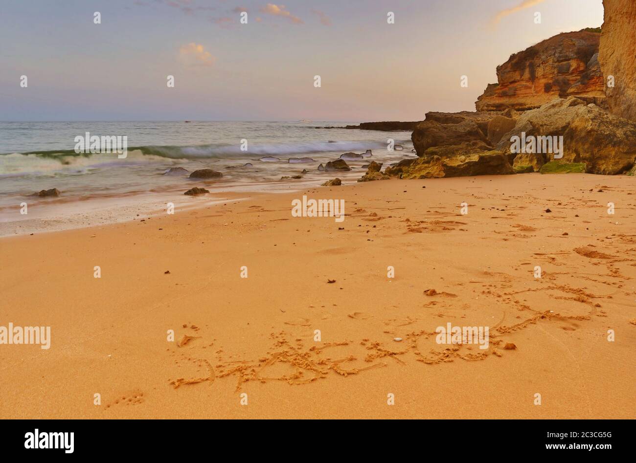 the famous beach of Olhos de Agua in Albufeira. Long exposure, Algarve, Portugal. Stock Photo
