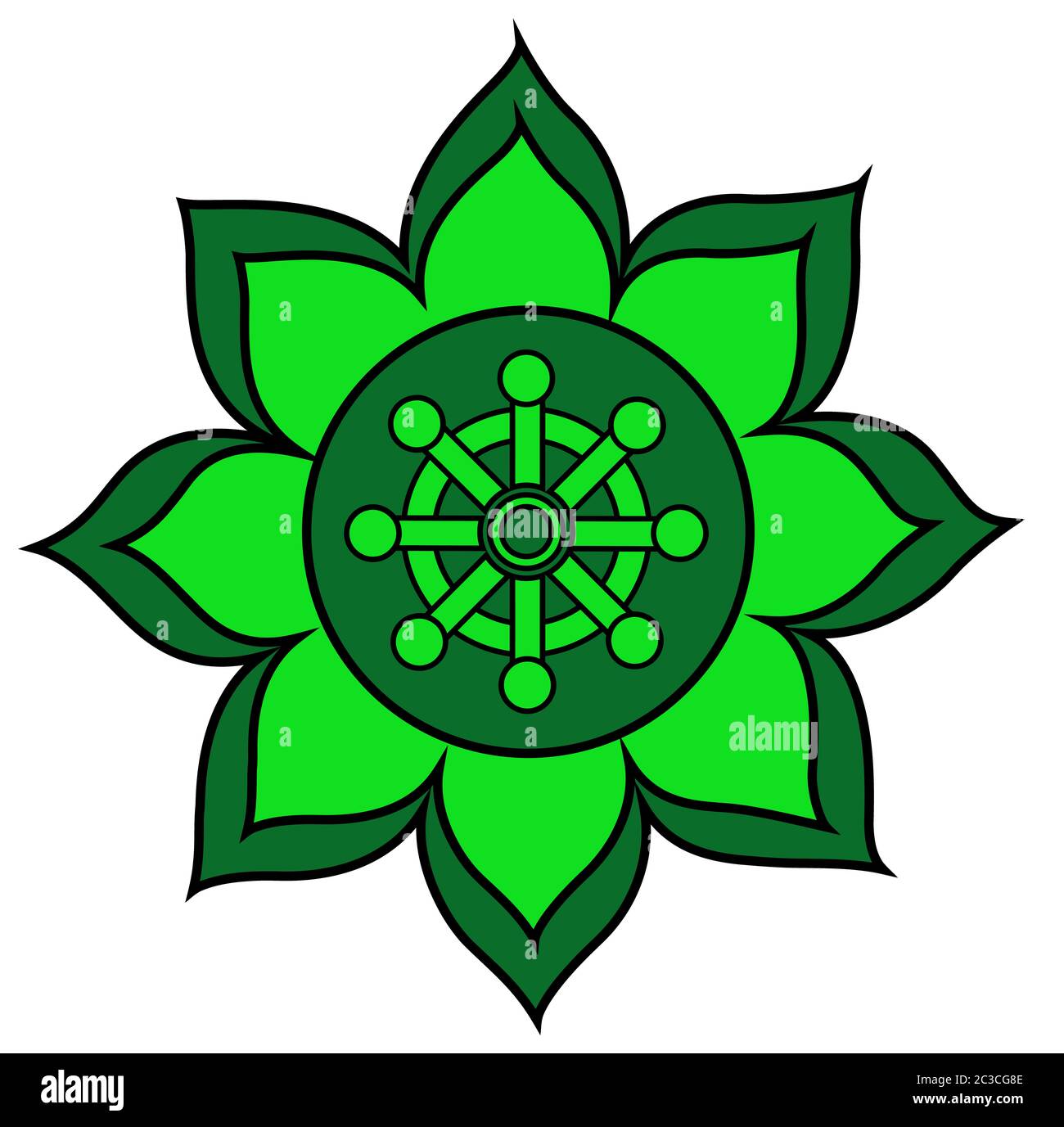 chakra buddhism wheel of dharma green illustration flower Stock Photo