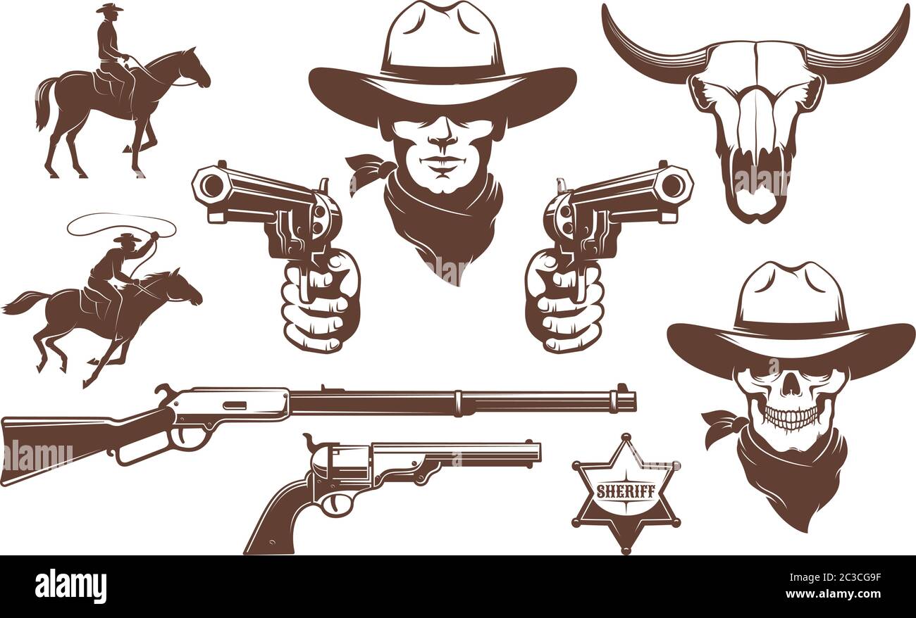 Cowboy Wild West retro design elements Stock Vector