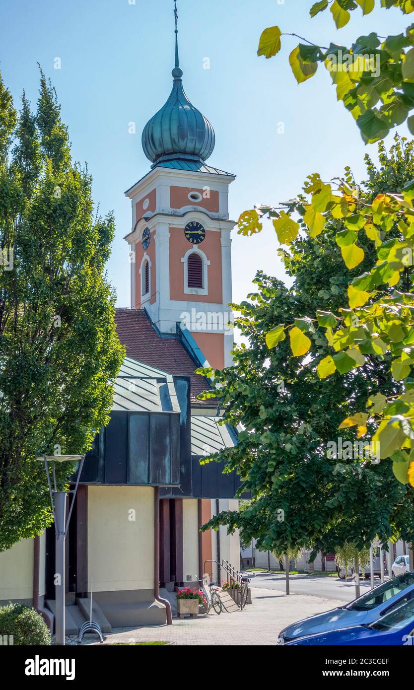 idyllic scenery around the church in Illmitz, a town in a area named Burgenland in Austria Stock Photo
