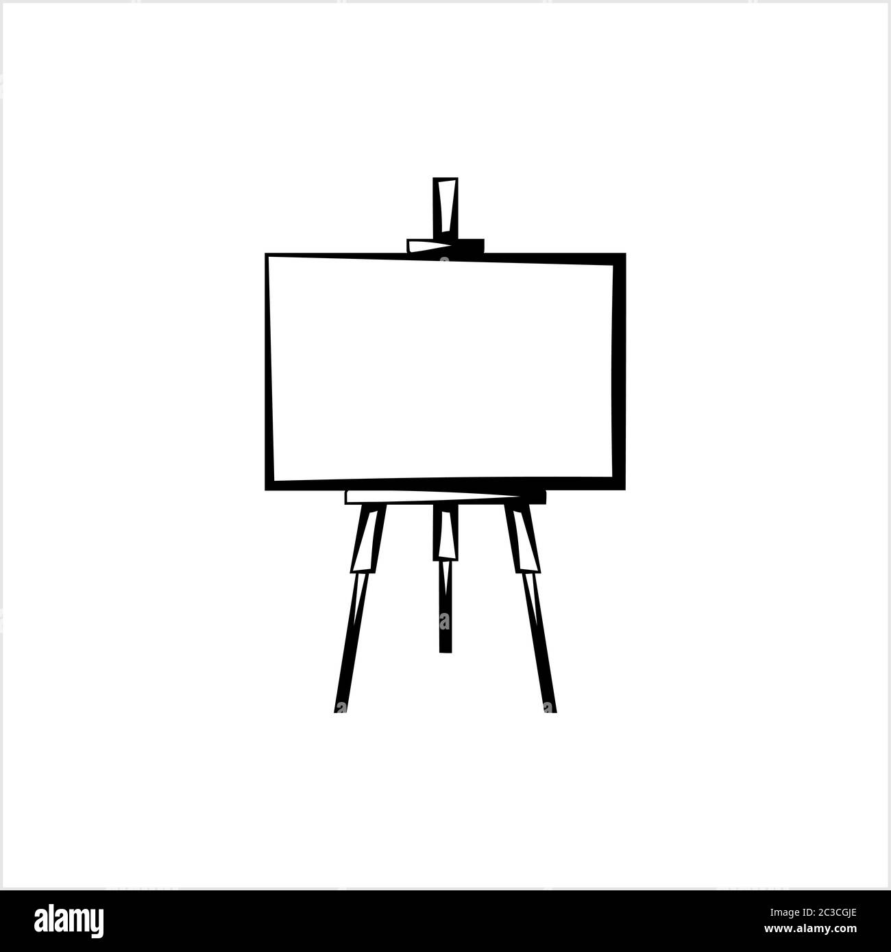Monochrome icon set, drawing tools, wooden easel with paints and