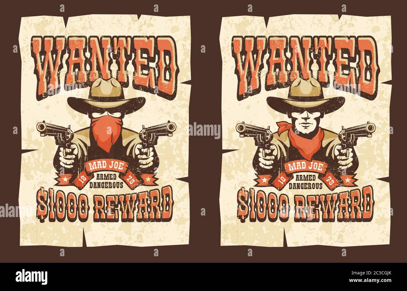 Wanted cowboy poster with bandit Stock Vector